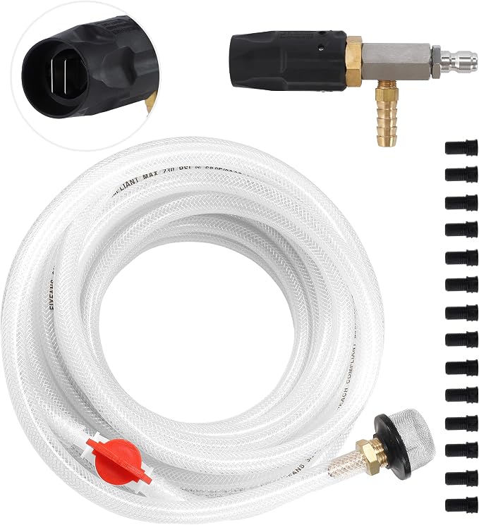 FIXFANS Pressure Washer Long Range Nozzle 3-3.5 GPM with 45 FT Braid Hose | Adjustable Downstream Injector Power Washer Spray Nozzle Kit, External Chemical Injection, 1/4'' Quick Connect, 2000-3000PSI