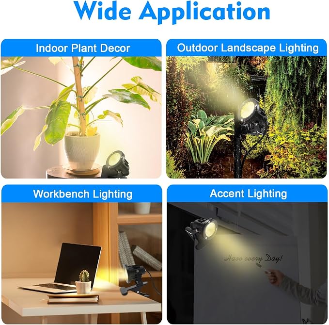 Taysing LED Spot Lights Plug in Outdoor Indoor Light 7W 3000K 10ft Power Cord ON/Off Switch Waterproof Landscape Lights Spotlight with Clip for Plants Yard Garden Accent Lights Ambient Light 1 Pack