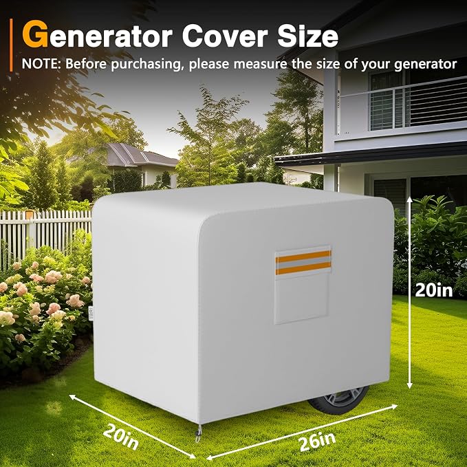 EVRBUL Generator Cover, 26”L x 20”W x 20”H Heavy Duty Waterproof 420D All-Weather Generator Cover with Storage Pocket Compatible with Most Generators 3000-5000 Watt (Gray)