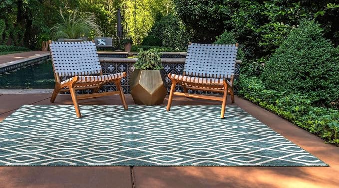 Jill Zarin Outdoor Collection Area Rug - Turks and Caicos (7' 1" x 10' Rectangle Teal/Ivory)