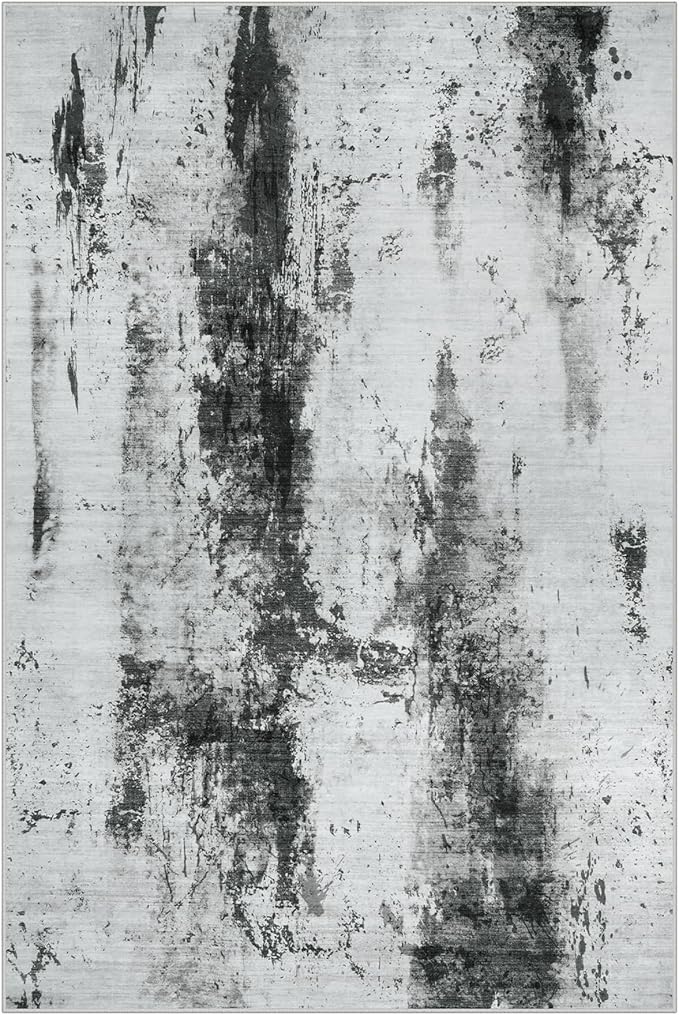 5x7 Area Rugs for Living Room: Washable Abstract Black White Grey Carpet | Non-slip TPE backing makes this washable soft low-pile rug safe & durable, Pet-friendly decor for dining room,nursery,office