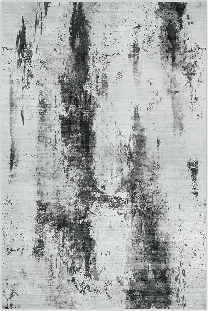 2'6''x8' Runner Rugs Washable Rug: Modern Abstract Black White Grey Carpet | Non-slip TPE backing makes this washable soft low-pile rug safe & durable, Pet-friendly decor for dining room,nursery,office