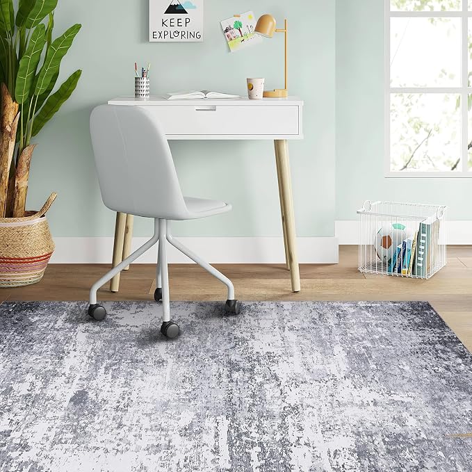 ROYHOME Modern Abstract 2x3 Area Rug Non Slip, Light Grey | Non Shedding Low Pile Stain Resistant Rug for Entryway Kitchen Bedroom