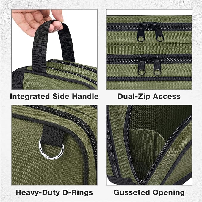 HISEA Small Tool Bag, 12 Inch Tools Pouch with 2 Pockets and Adjustable Shoulder Strap, Small Tool Organizer and Storage with Zipper for Electrican, Travel, Green