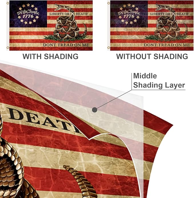 Double Sided Dont Tread On Me Flag 3x5 Ft For Outside, 3 Ply Don't Tread On Me Flags Banner, USA American Gadsden Rattlesnake Garden Flag Outdoor With UV Fade Proof