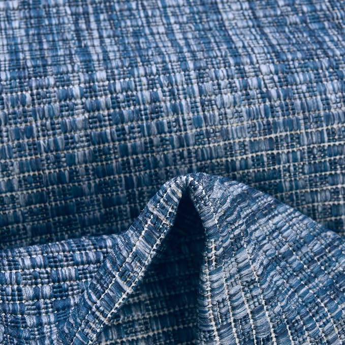 Unique Loom Collection Casual Transitional Solid Heathered Indoor/Outdoor Flatweave Area Rug (5' 1" Square, Blue/Navy Blue)