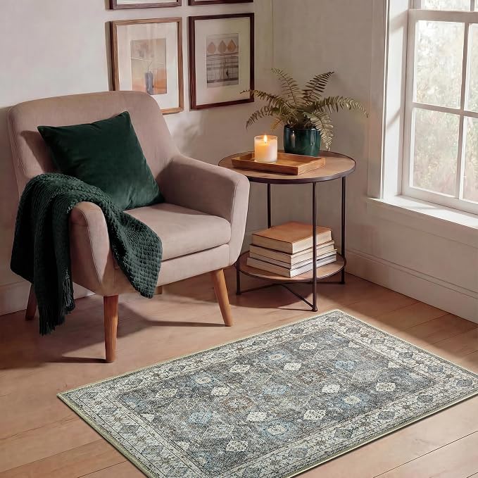 Keen Home Design Vintage Washable Runner Rug, Non-Slip Low Pile, 2x7 | Machine Washable Cotton Chenille, 0.25In Low Pile, Rubber Non-Slip Back; Kitchen, Hallway, Bathroom, Laundry Room