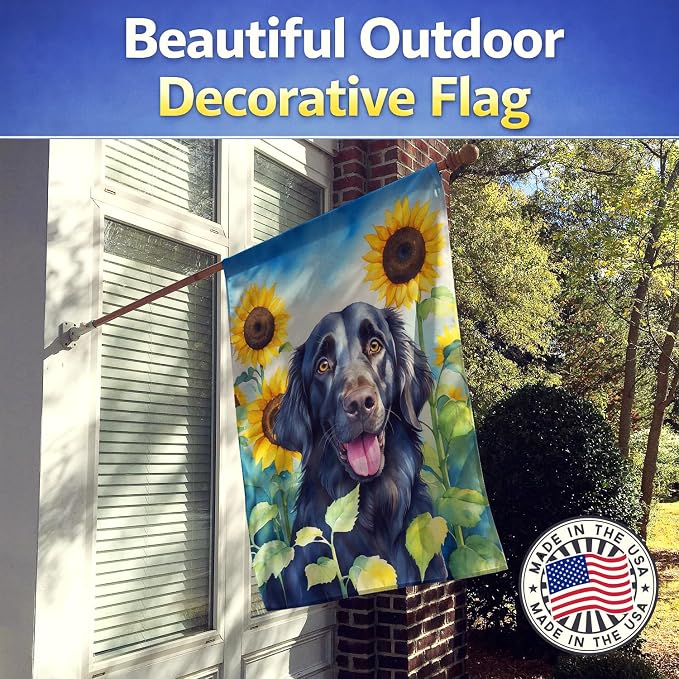 Caroline's Treasures DAC6078CHF Flat-Coated Retriever in Sunflowers House Flag Large Porch Sleeve Pole Decorative Outside Yard Banner Artwork Wall Hanging, Polyester, House Size, Multicolor