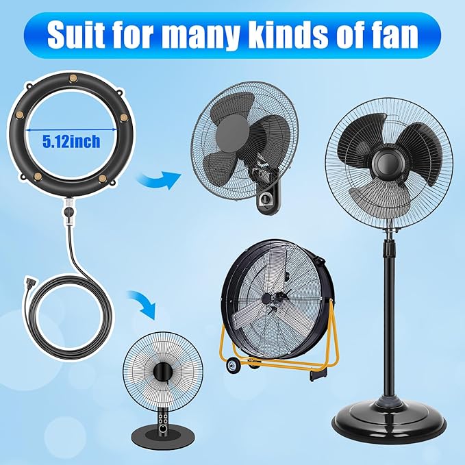 Fan Mister Kit for Outside Patio, Misters with 19.69FT Water Supply Line + 5 Brass Mist Nozzles + Misting Ajustable Value for Cooling Outdoor Backyard, Connect to Any Outdoor Fan(Fan Not Included)