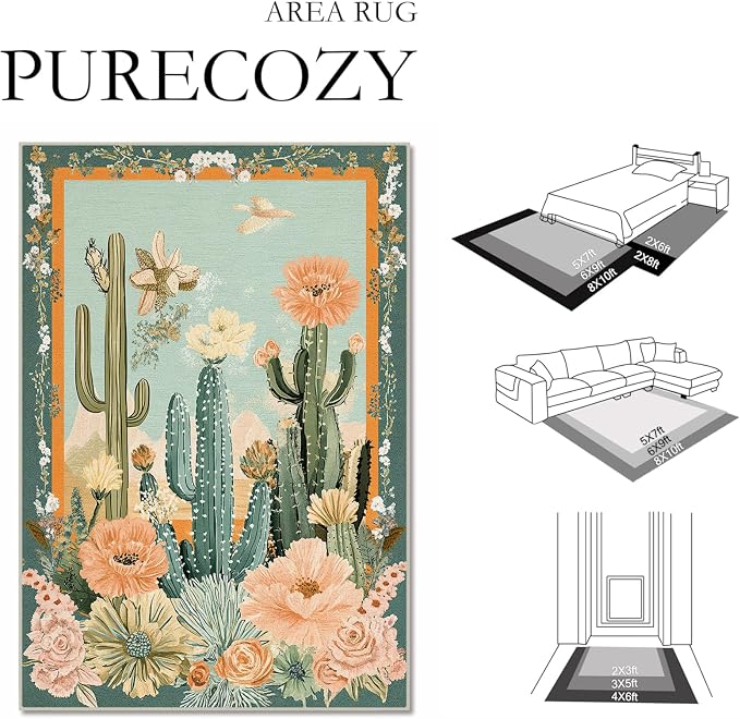 2x3 Cactus Flower Area Rugs Boho Tropical Floral Botanical Green Rug for Bathroom Kitchen Entryway Indoor Soft Non-Slip Thin Carpet Modern Rugs for Dining Room Under Table Washable Machine