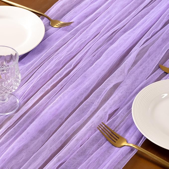 Socomi Lilac Cheesecloth Table Runner Tulle Gauze Cheese clothBoho Rustic 120 inch 10FT Runner for Wedding Party Baby Shower Birthday Holiday Decorations 1pc