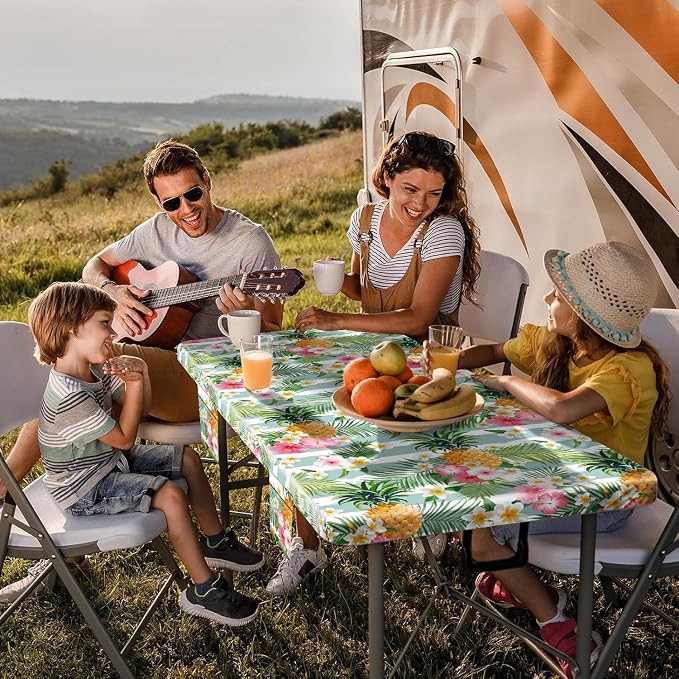 Jobunai 3 Piece Picnic Table Cover with Bench Covers Elastic Fitted Heavy Duty Camping Table Cloths for 6Ft Tables Camper Travel Trailer Must Haves Motorhome Garden Organization Mom Dad Birthday Gift