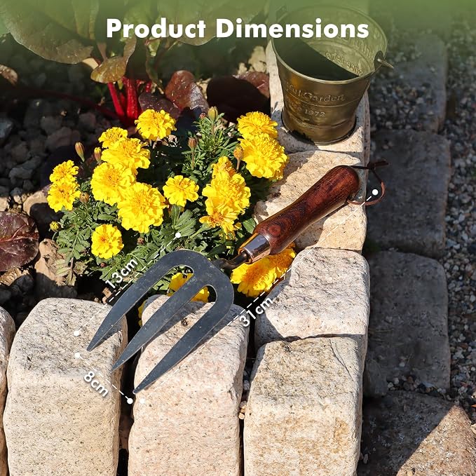 RESTMO Heavy Duty Gardening Hand Fork, Thickened Hand Weed Fork Tool with Ergonomic Handle for Planting, Turning Soil, Weeding, Digging, and Cultivating