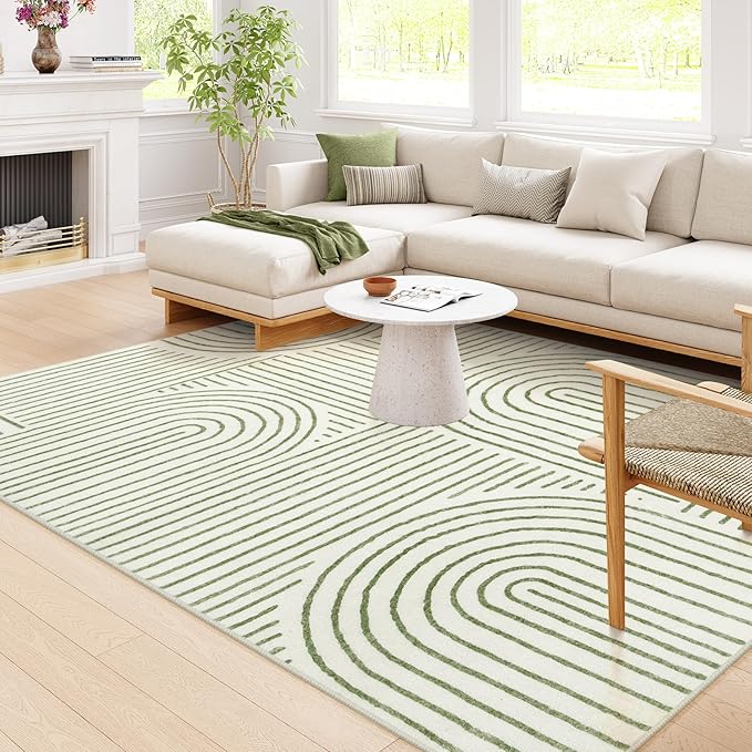 Lahome Abstract 8x10 Living Room Rug, Green 8x10 Area Rugs for Bedroom | Soft Ultra-Thin Rainbow Boho Non-Slip Accent Carpet for Dorm Classroom Dining Room Office Darrell, Green