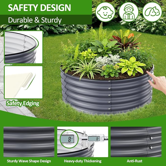 Gruper Galvanized Raised Garden Bed, 3.5ft x 17'' Tall Round Metal Planter Raised Garden Boxes Outdoor for Vegetable Fruits Flower Herb, Anti-Rust and Sturdy & Easy-Setup