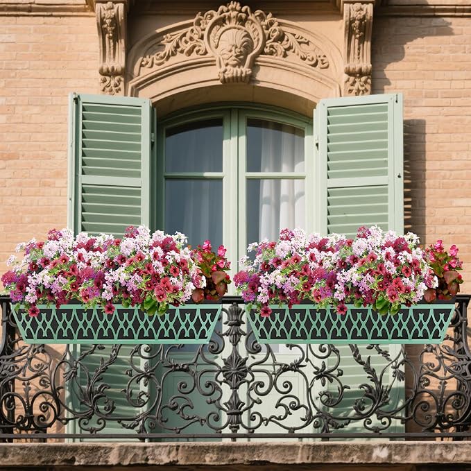 4 Pack 30 Inch Window Boxes Planters Railing Planter Box with Adjustable Brackets & Non-Woven Fabric Plant Grow Bags Deck Railing Planter Boxes Balcony Hanging Flower Box for Outdoor Plants