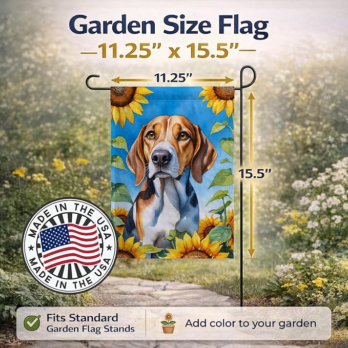 Caroline's Treasures DAC6009GF American Foxhound in Sunflowers Garden Flag Mailbox Flag Decorative Yard Flag Banner Outside Patio Artwork Yard Flower Beds, Garden Size, Multicolor