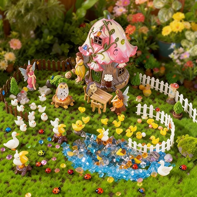 180Pcs Miniatures Fairy Garden Accessories, Mini Fairy Garden Kit, Fairy Figurines House Outdoor Decor Resin, Valentines Gift