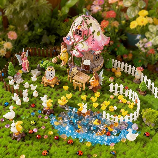 180Pcs Miniatures Fairy Garden Accessories, Mini Fairy Garden Kit, Fairy Figurines House Outdoor Decor Resin, Valentines Gift