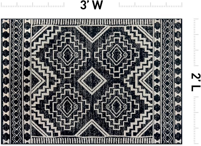 Rugshop Southwestern Geometric Tribal Boho Diamond Area Rug Black 2' x 3' | Rectangular, Size 2' x 3', Living Room, Bedroom, Dining Room, Home Office, Kitchen, Entryway, Hallway, Nursery, Kids Room
