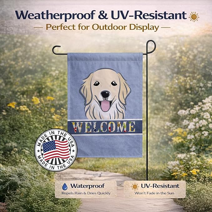 Caroline's Treasures BB1391GF Golden Retriever Welcome Garden Flag, Blue Mailbox Flag Decorative Yard Flag Banner Outside Patio Artwork Yard Flower Beds, Garden Size, Multicolor