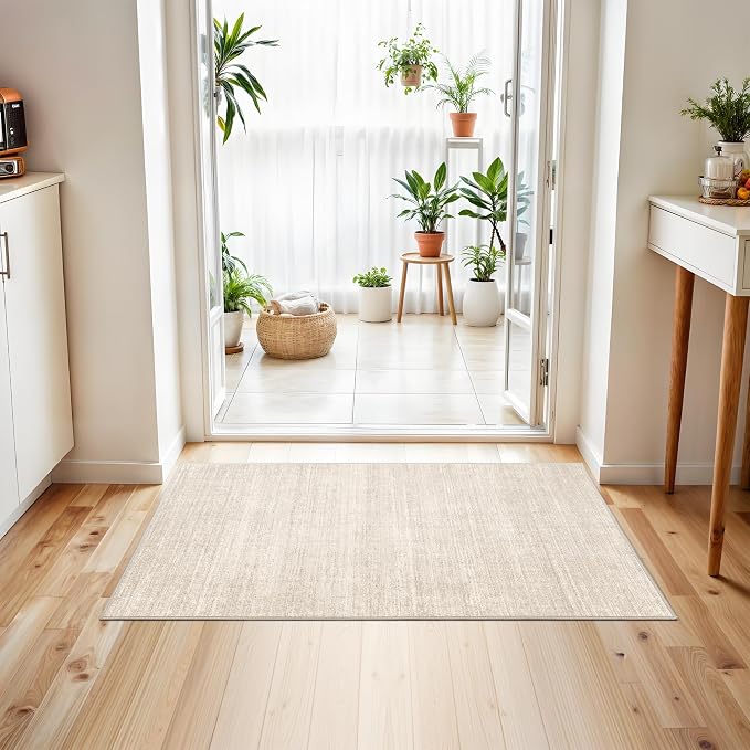 Valenrug 2x3 Rug Non Slip, Small Washable Entryway Rug Indoor Doormat Beige | Soft Low Pile, Thin & Lighweight Carpet, Folable Stain Resistant Modern Indoor Floor Mat for Living Room, Bedroom, Kitchen