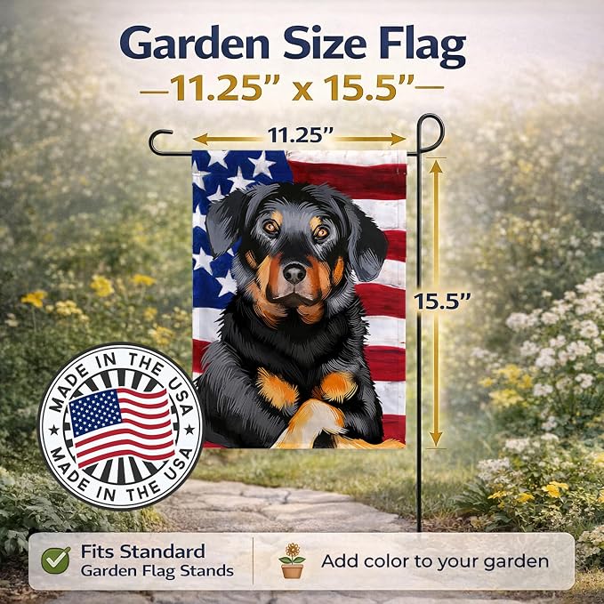 Caroline's Treasures CK6424GF Beauceron American Flag Garden Flag Mailbox Flag Decorative Yard Flag Banner Outside Patio Artwork Yard Flower Beds, Garden Size, Multicolor