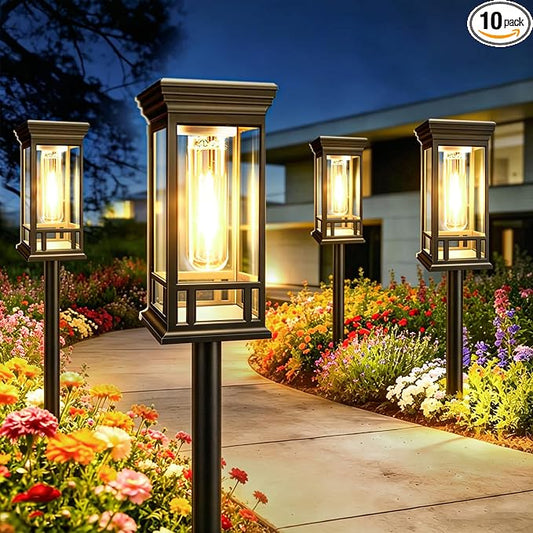 10 Pack Solar Pathway Lights Outdoor, Taller Bright Solar Path Lights Waterproof, Auto On/Off Solar Powered Garden Lights for Outside Landscape Path Yard Walkway Lawn Driveway Patio Lighting Decor