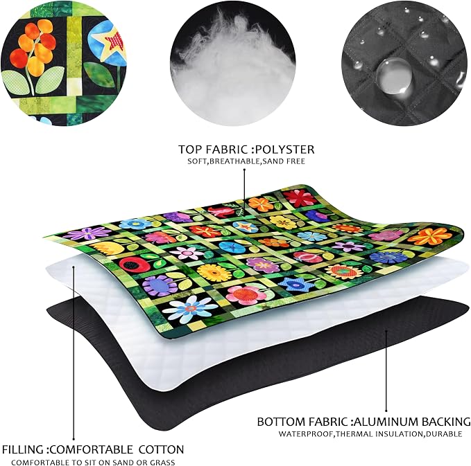Picnic Blankets Beach Blanket 80" X 80" Extra Large Waterproof Camping Blankets Portable Outdoor Mat 3-Layer Blanket for Beach, Hiking, Park, Music Festival, Grass Lawn,Travel