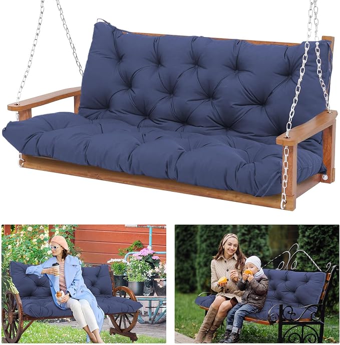 Porch Swing Cushions Waterproof Outdoor Swing Cushion 2-3 Seater Thicken 5" Patio Swing Cushion with Backrest 70 ×40" Swing Replacement Cushion for Outdoor Furniture （Navy Blue）