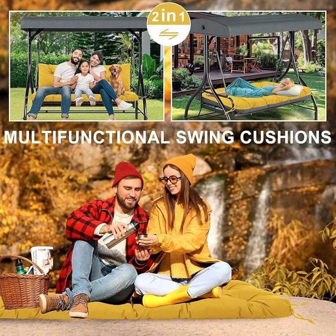 Porch Swing Cushions Waterproof Outdoor Swing Cushions 2-3 Seater Thicken 5" Dark Gray Patio Swing Cushion with Backrest 40 × 40" Swing Replacement Cushion for Outdoor Furniture(Yellow)