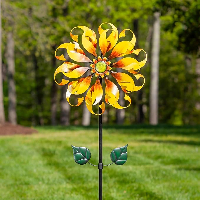 Evergreen Garden 75" H Sunflower Statement Wind Spinner Garden Décor and Accessories for Home and Yard (Spiral Sunflowerl)