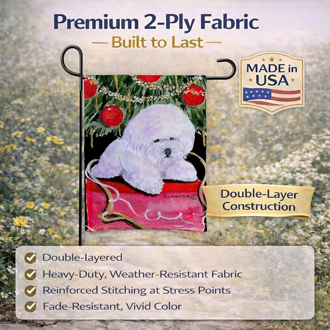 Caroline's Treasures SS8957GF Christmas Tree with Bichon Frise Garden Flag Mailbox Flag Decorative Yard Flag Banner Outside Patio Artwork Yard Flower Beds, Garden Size, Multicolor