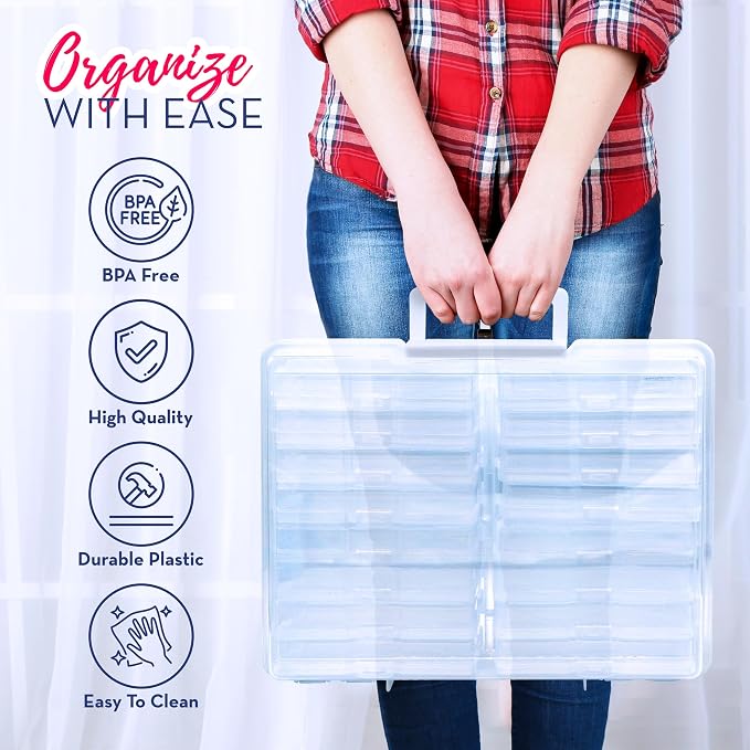 4E's Novelty 16 Pack Clear Transparent Photo Storage Box with 4x6 Photo Cases and Photo Organizing Box Plastic for Scrapbooking Containers, Classroom Organization