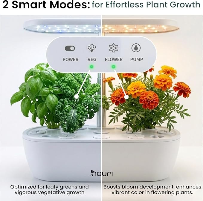 Nouri Hydroponics Growing System, 12 pod APP Smart Indoor Herb Garden Kit with LED Grow Lights, Hydroponic Herb Garden Indoor for Plant Lovers, Gardeners, Kitchen, Basil Seeds Included