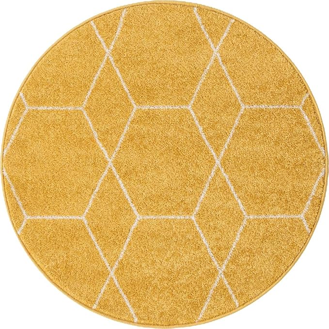 Unique Loom Trellis Frieze Collection Area Rug - Geometric (3' Round, Yellow/ Ivory)