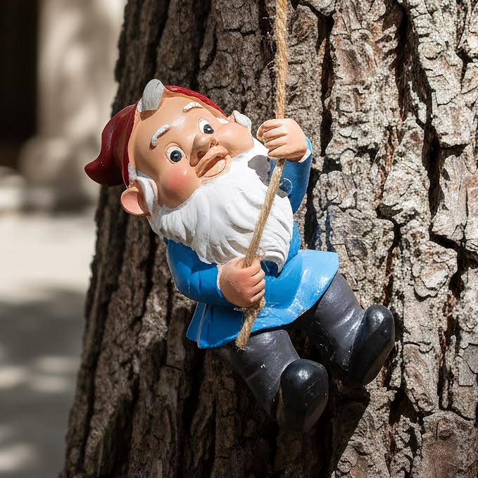 Elenon Climbing Gnomes Tree Faces Decor, Adorable Gnome Tree Hugger Fairy Garden Statue, Funny Peeker Sculpture Outdoor Yard Patio Art (2 Pack)