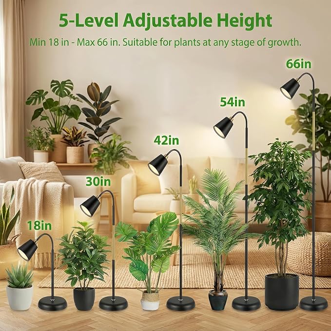Floor Lamp Grow Light, 66" Adjustable Gooseneck Plant Light for Indoor Plants with Remote, Dimmable Full Spectrum, Timer, Color Temp & Gentle Mode, Weighted Base for Home Office Gardening