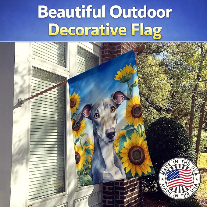 Caroline's Treasures DAC6096CHF Greyhound in Sunflowers House Flag Large Porch Sleeve Pole Decorative Outside Yard Banner Artwork Wall Hanging, Polyester, House Size, Multicolor