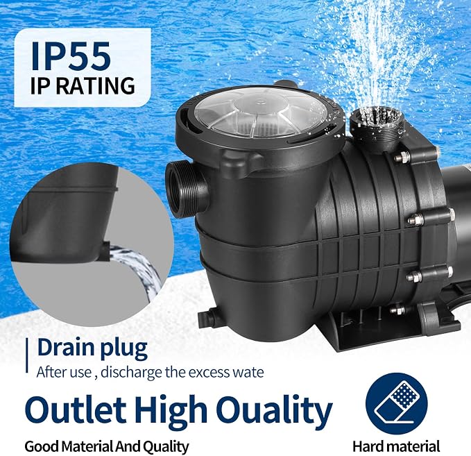 Leomru 1.5 HP Pool Pump 6500 GPH Self Priming in/Above Ground Swimming Pool Pump 110V/220V Dual Voltage Single Speed Pumps with Strainer Basket 6Pcs Connectors