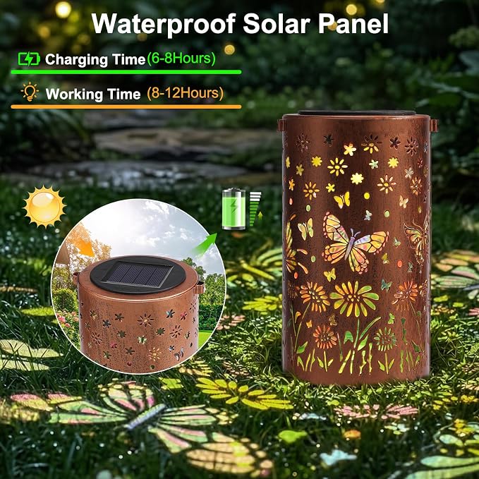 Solar Lanterns Outdoor Waterproof Butterfly Garden Decor Gifts for Women Mom Grandma, Colorful Hanging Solar Lights Metal Garden Decoration Outside for Yard, Patio, Backyard, Porch