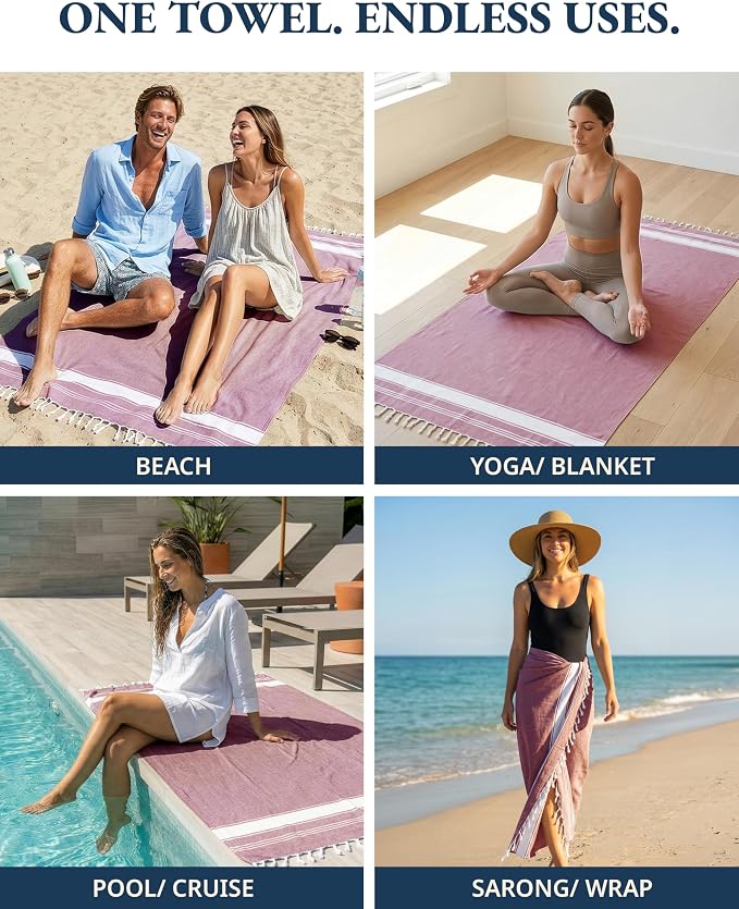LANE LINEN Beach Towels 6 Pack, Oversized Beach Towel, Lightweight Beach Essentials for Women, Large Pool Towel, Absorbent & Quick Dry, Sand Free Beach Towel, 39"x71" - Nautical Color