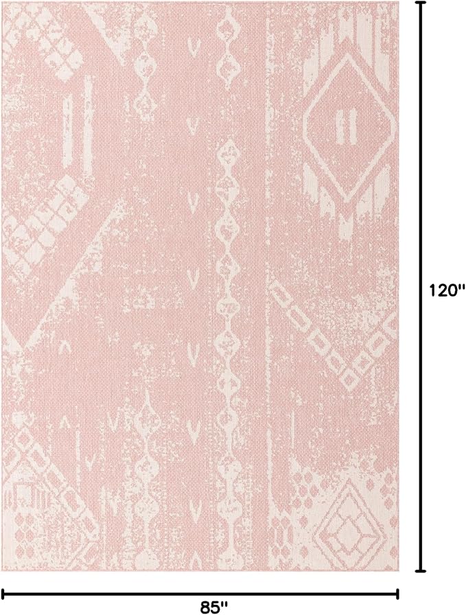 Unique Loom Outdoor Bohemian Collection Area Rug - Anthro (7' 1" x 10' Rectangle, Pink/ Ivory)