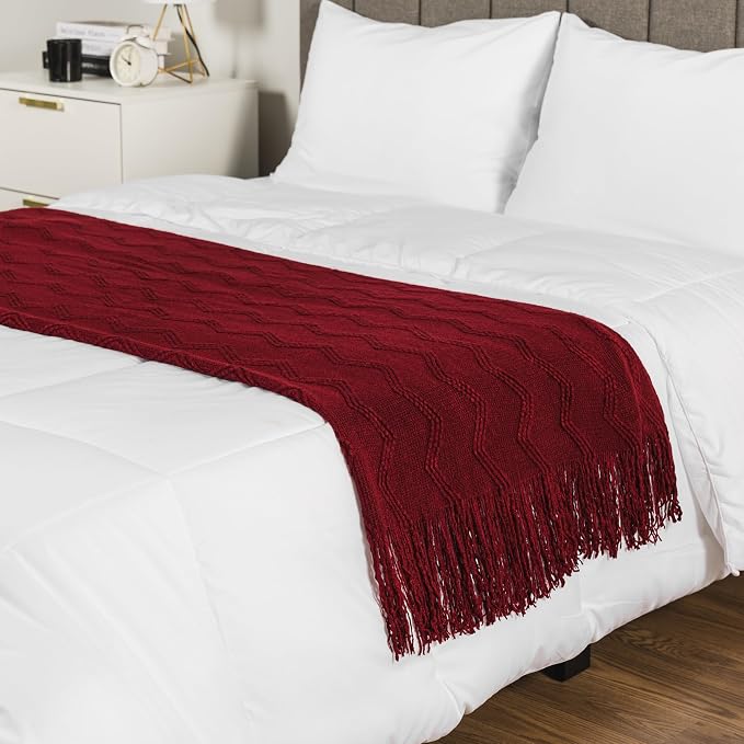 PAVILIA Maroon Red Knit Throw Blanket for Couch, Twin Bed, Soft Knitted Farmhouse Sofa Throw for Living Room, Lightweight Decorative Fall Blanket for Chair, Outdoor Textured Boho Blanket, 60x80