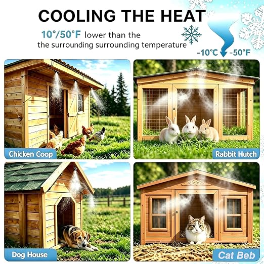 Pre-Assembled Chicken Cooling System,Misters for Chicken Coop | with Water Filter ,Upgraded Brass Adapter (3/4") 33ft (10m) 9 Brass Spray Nozzle,Suitable for cooling in summer