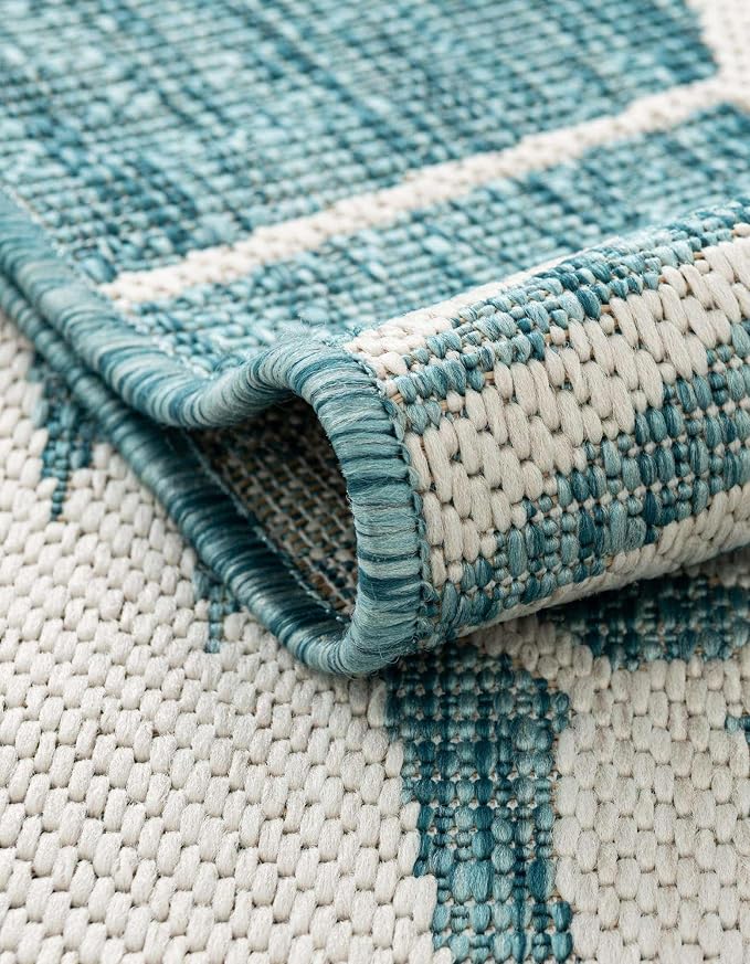 Unique Loom Outdoor Botanical Collection Area Rug - Palm (10' Square Light Aqua/Ivory)
