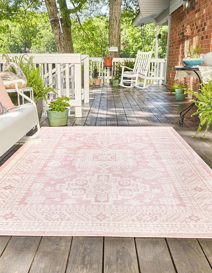 Unique Loom Outdoor Aztec Collection Area Rug - Chalca (2' x 3' 1" Rectangle, Pink/ Ivory)