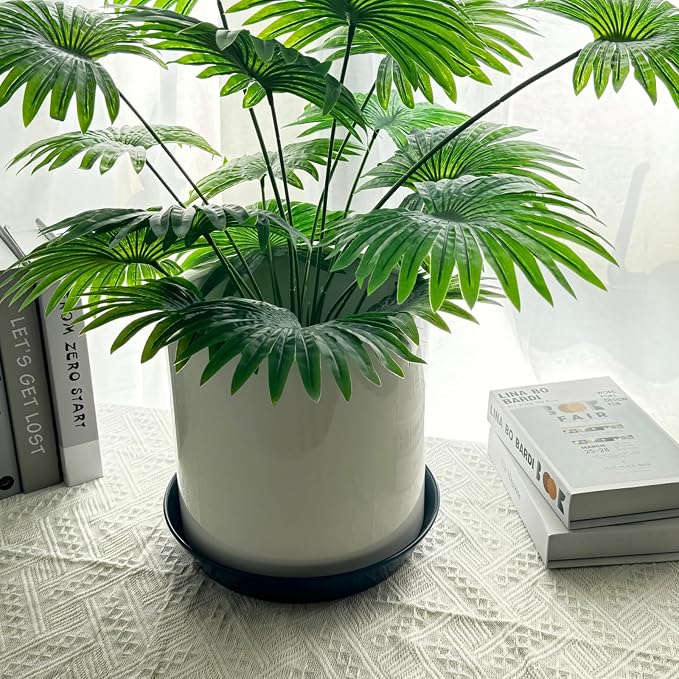 Ceramic Plant Saucer Tray 12 14 15 Inch Black, 15" OD x12.25 ID x2.2 Deep| Extra-Large Size Sturdy Heavy Duty Glazed Bevel Planter Drip Flower pots with Catch Basin for Indoor Outdoor Plants