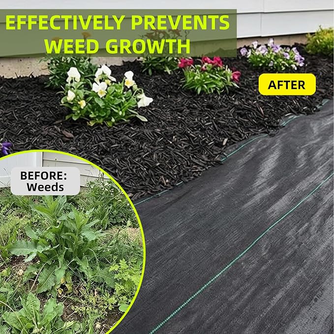 Rohuis Weed Barrier Landscape Fabric 4ft x 100ft, 3.2OZ Heavy Duty Woven Ground Cover for Garden Beds, Gravel Paths, Driveways and Rock Landscaping, Permeable Weed Control Mat with 20 U-Shaped Pegs