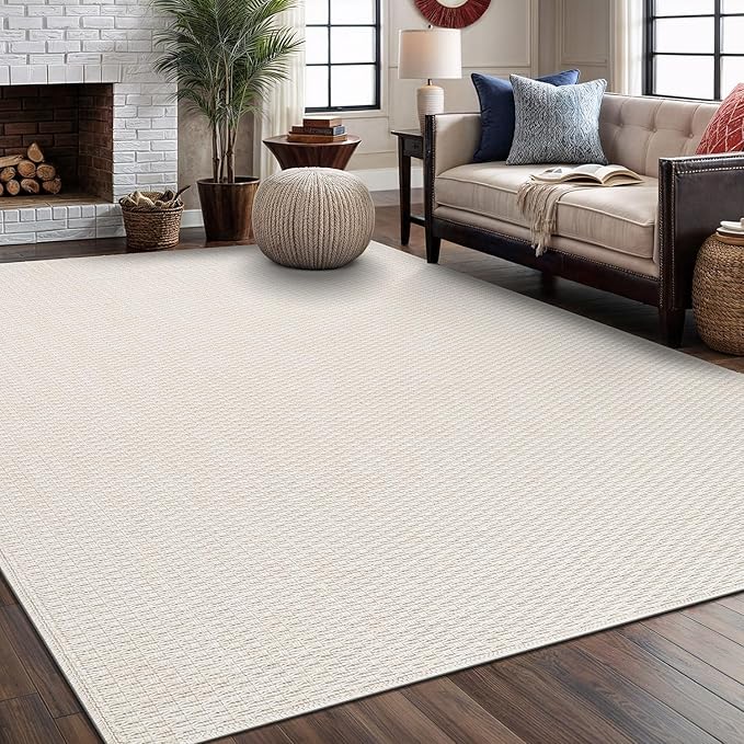 Luul Home Easy Jute Rugs 4x6 White Color Living Room Indoor Outdoor Area Rug for Farmhouse Patio and Kitchen Rug High Traffic Washable Easy to Clean Solid Boho Woven Design Outside Carpet (4 x 6)
